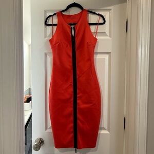 Guess Black and Orange Halter Bodycon Midi Dress
